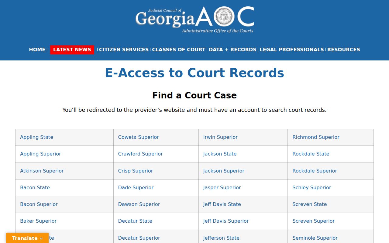 Atkinson County court case lookup through Georgia E-Access