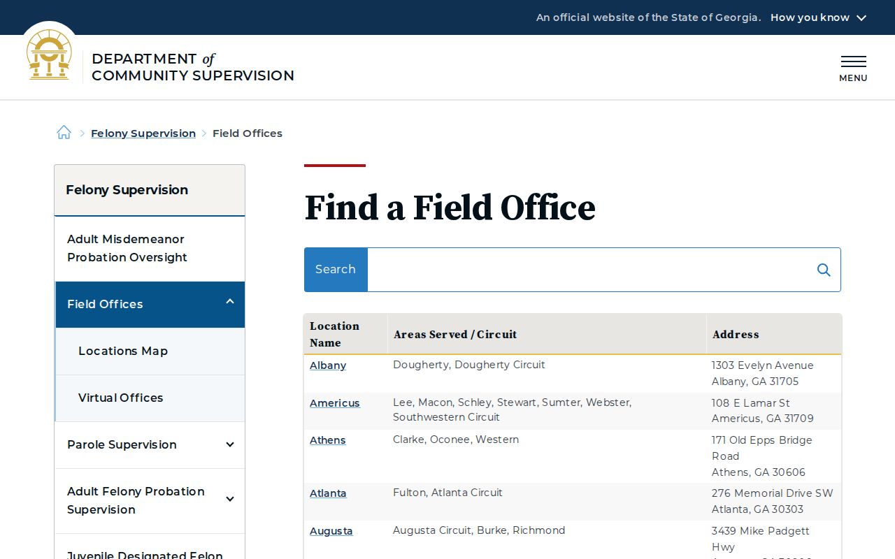 Georgia community supervision locator related to Atkinson County offender records